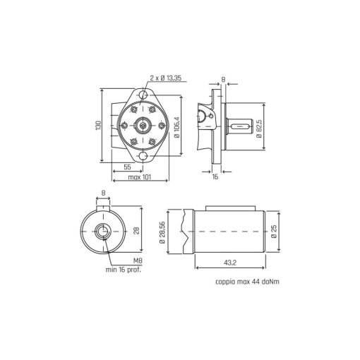 Motore idraulico orbitale BMP 32cc D.25mm 1/2" Granit