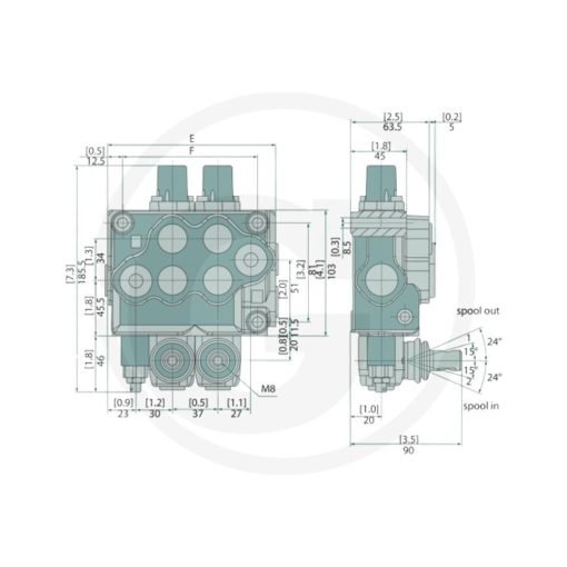 Distributore 3/8" 5 Leve Doppio Effetto 45lt/min 315 Bar HYPEX in ACCIAIO