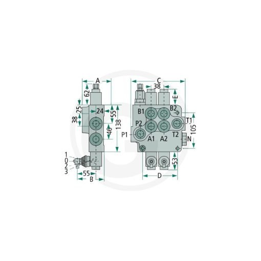 Distributore oleodinamico 1Leva Doppio Effetto 4/3 Vie 80lt/min Granit