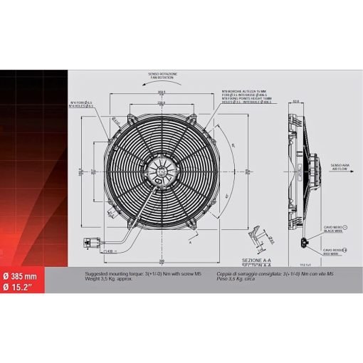 Ventilatore Aspirante Ventola Spal VA18-AP70/LL/I-42A 12v Diametro 385mm TN F V