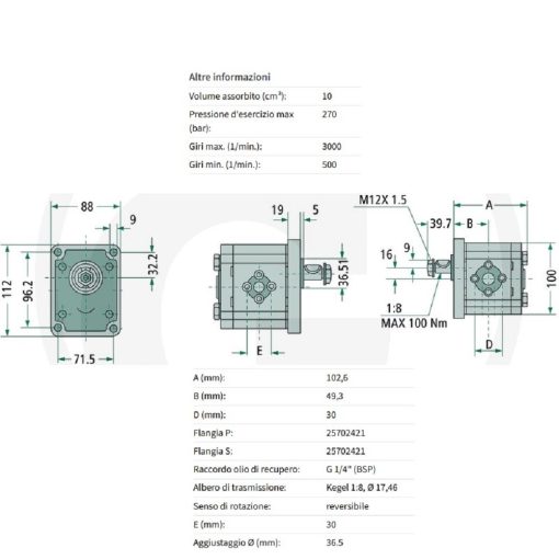 MOTORE IDRAULICO REVERSIBILE ALBERO CONICO 1:8 GRUPPO 2