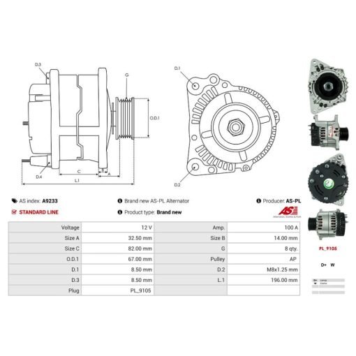 Alternatore 12V 100A per New Holland M TM 82010243