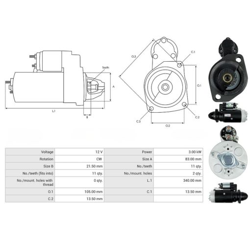 Motorino di avviamento 12V 3,0 KW compatibile Same 2.9619.180.0