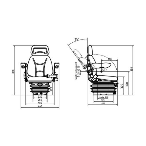 Sedile in tessuto con sospensioni meccaniche Kramp TS40000KR