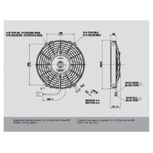 Ventilatore Aspirante SPAL VA07-AP12/C-58A 12v Diametro 225mm