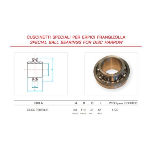Alternative view of Cuscinetto per erpici frangizolle Nardi 60x110x22/55