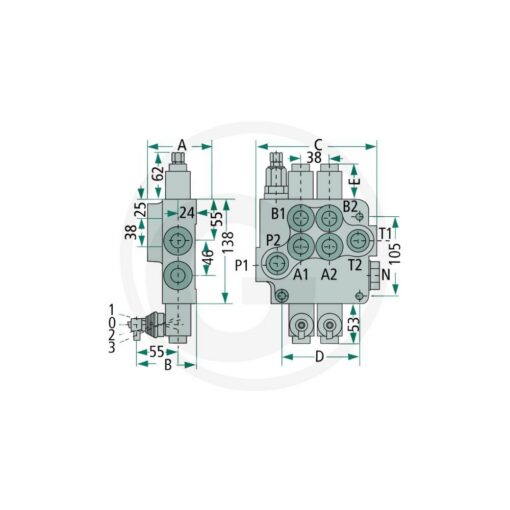 Distributore 2 Leve Doppio Effetto 4/3 Vie 80lt/min Granit